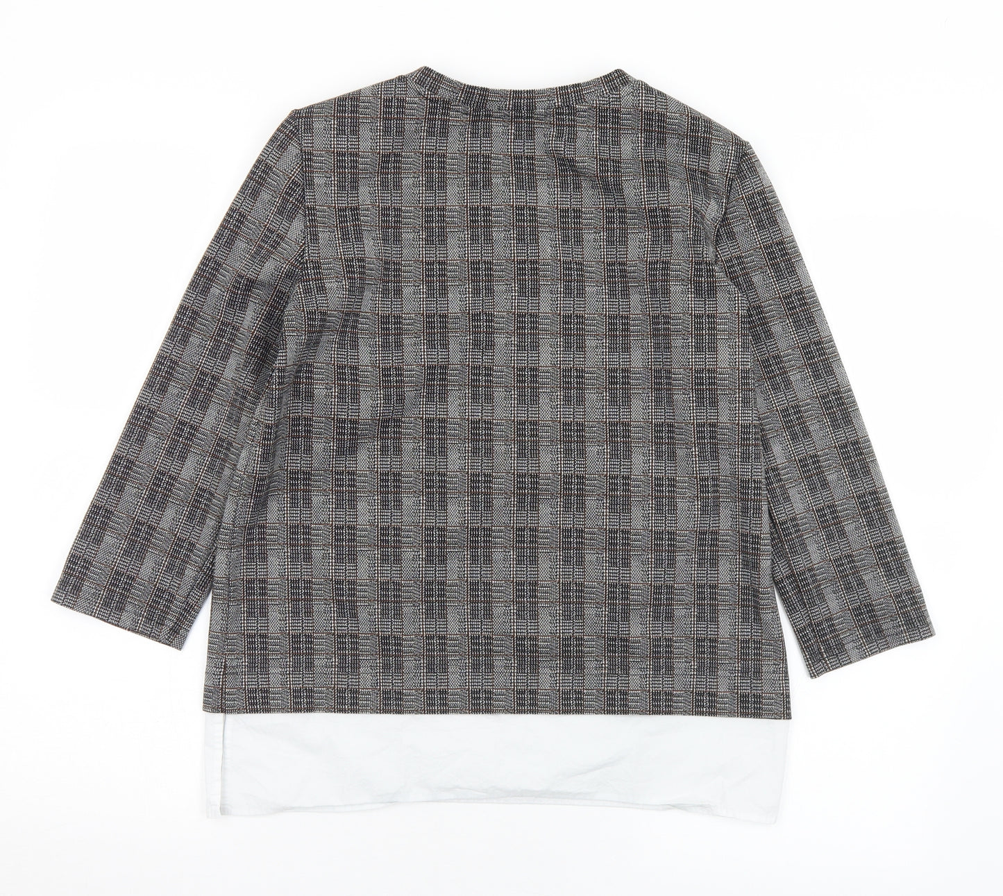 Preworn Womens Grey Round Neck Plaid Polyester Pullover Jumper Size S