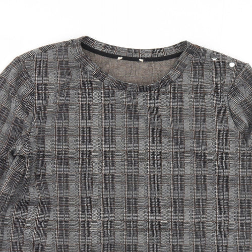 Preworn Womens Grey Round Neck Plaid Polyester Pullover Jumper Size S