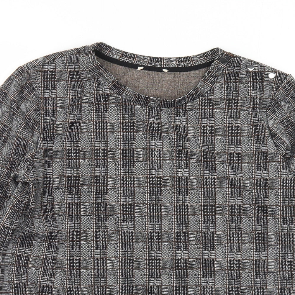Preworn Womens Grey Round Neck Plaid Polyester Pullover Jumper Size S