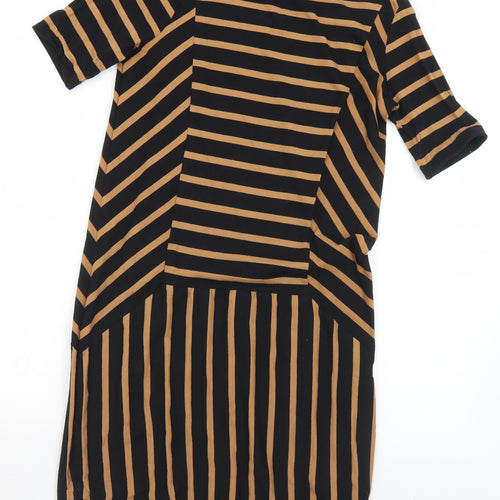 Preworn Womens Brown Striped Polyester A-Line  Size S  Square Neck