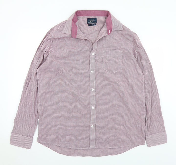 F&F Mens Purple Check Cotton Button-Up Size 17 Collared Button