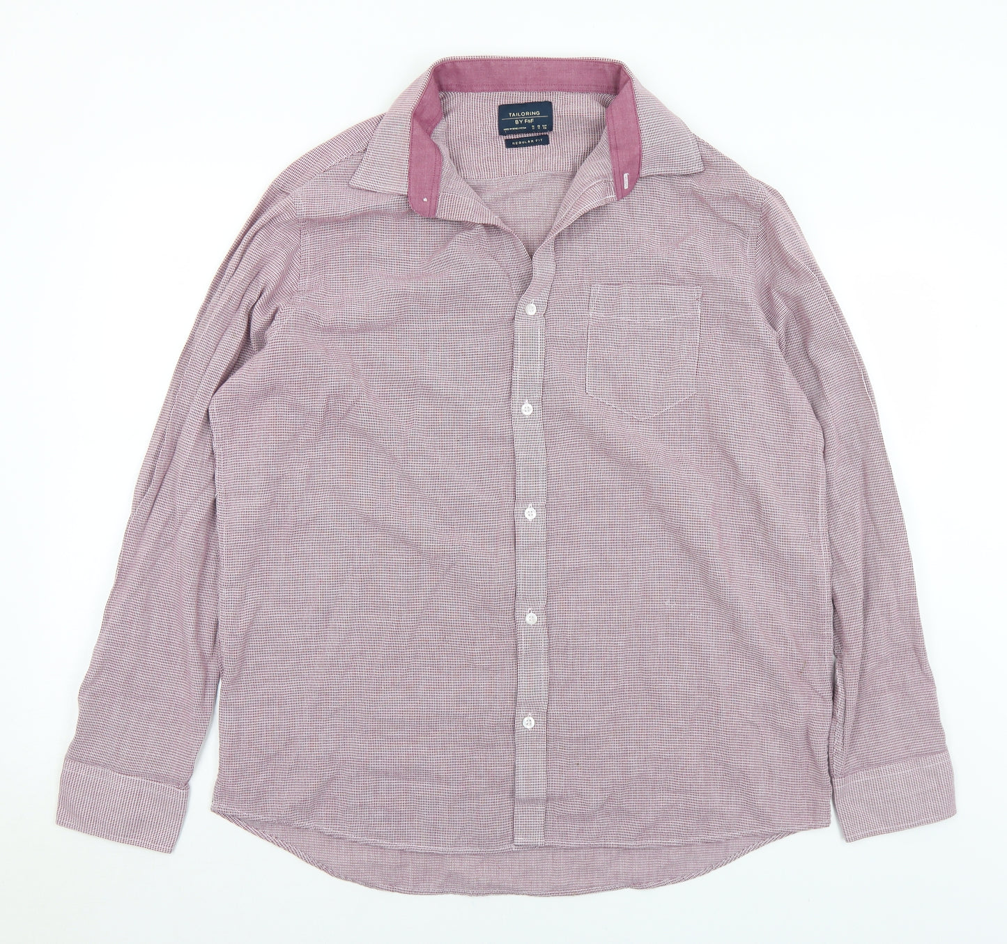 F&F Mens Purple Check Cotton  Button-Up Size 17 Collared Button