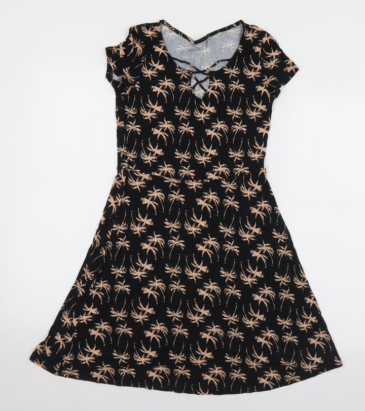LASCANA Womens Black Geometric Viscose Skater Dress Size S V-Neck