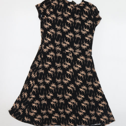 LASCANA Womens Black Geometric Viscose Skater Dress  Size S  V-Neck