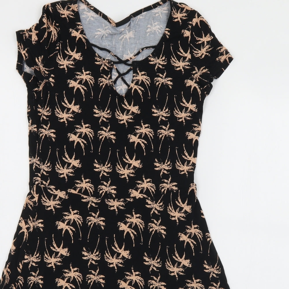 LASCANA Womens Black Geometric Viscose Skater Dress  Size S  V-Neck