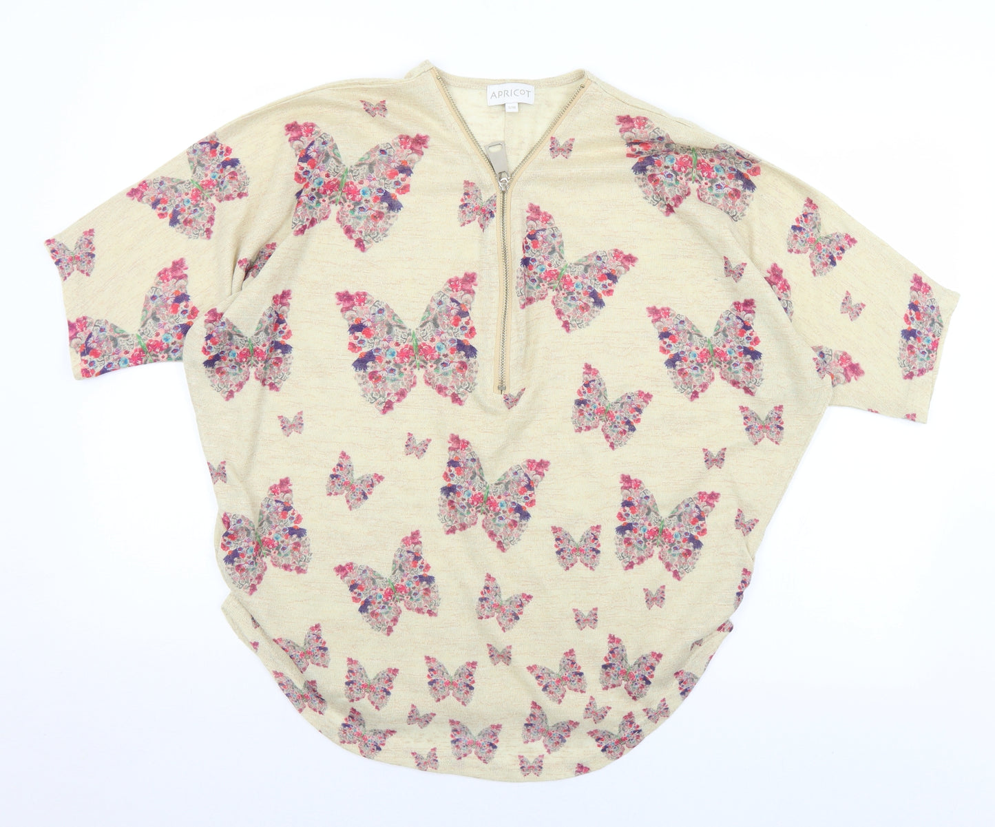 Apricot Womens Multicoloured Geometric Linen Jersey Blouse Size S V-Neck - Butterflies S/M