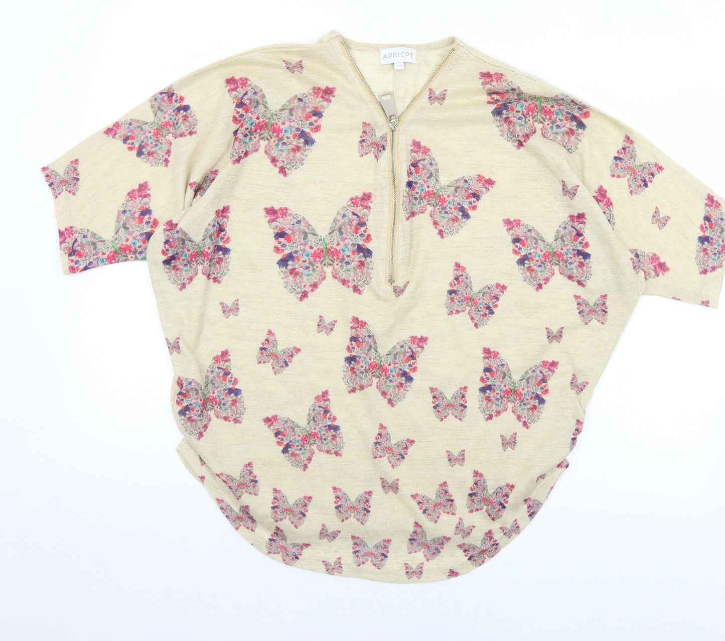Apricot Womens Multicoloured Geometric Linen Jersey Blouse Size S V-Neck - Butterflies S/M