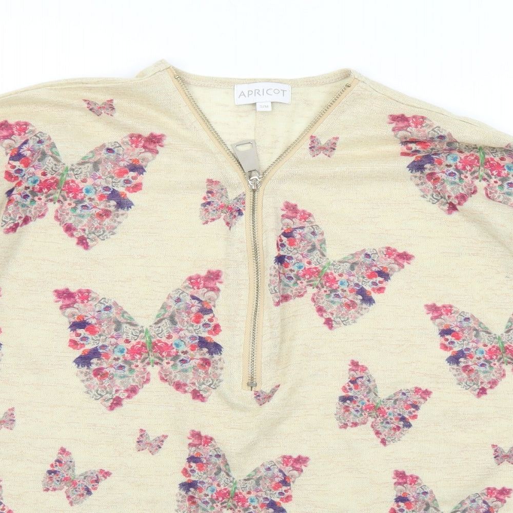 Apricot Womens Multicoloured Geometric Linen Jersey Blouse Size S V-Neck - Butterflies S/M