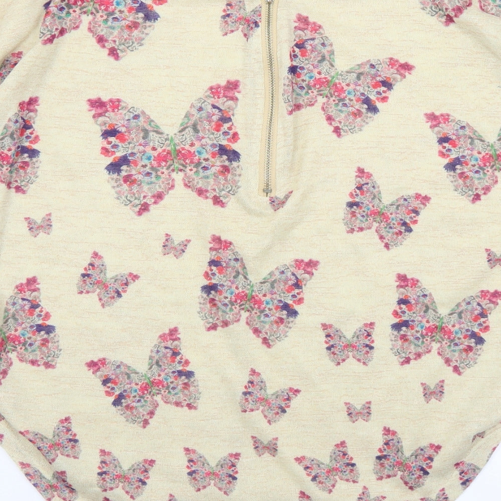 Apricot Womens Multicoloured Geometric Linen Jersey Blouse Size S V-Neck - Butterflies S/M