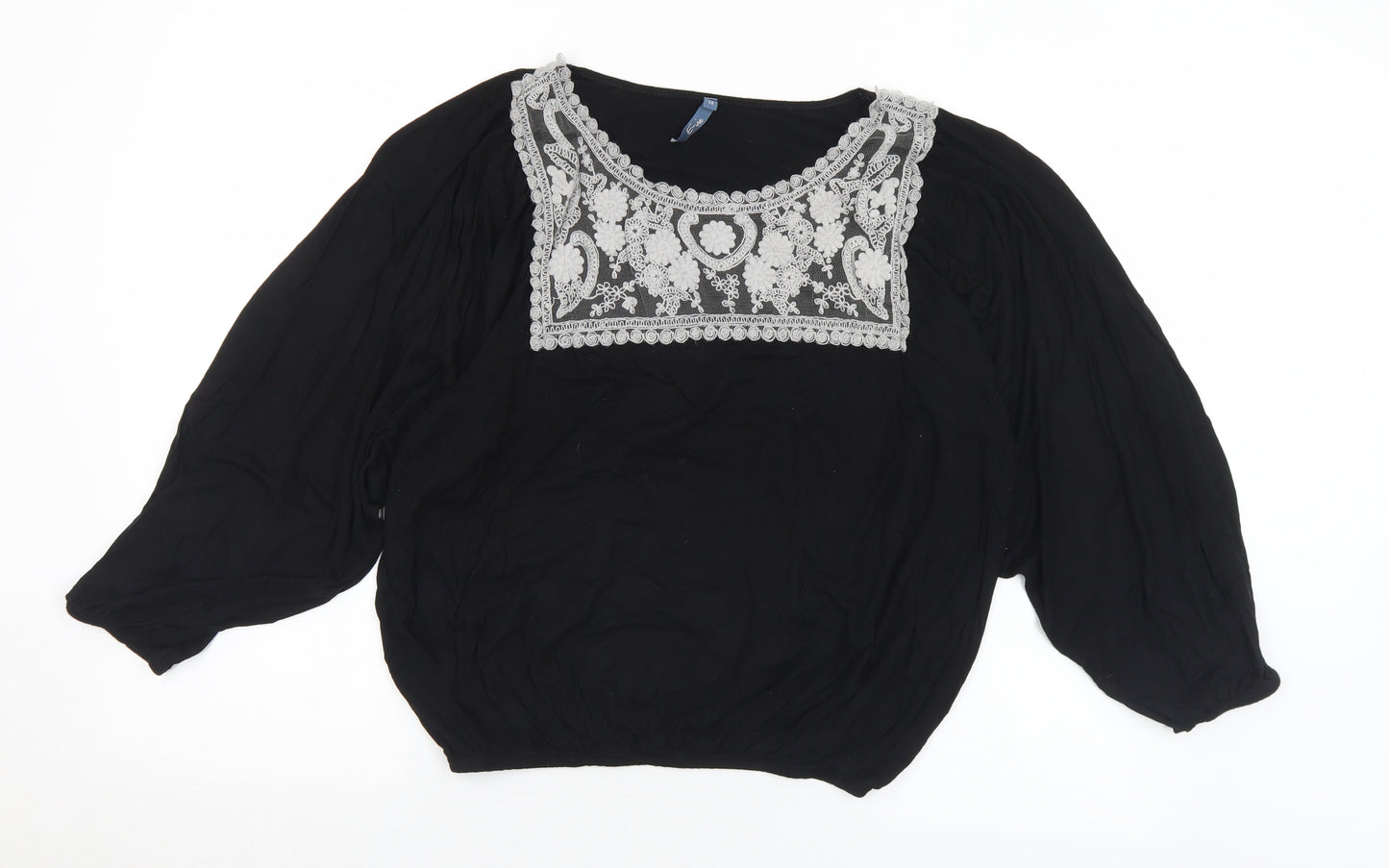 Evie Womens Black  Viscose Basic Blouse Size 14 Round Neck