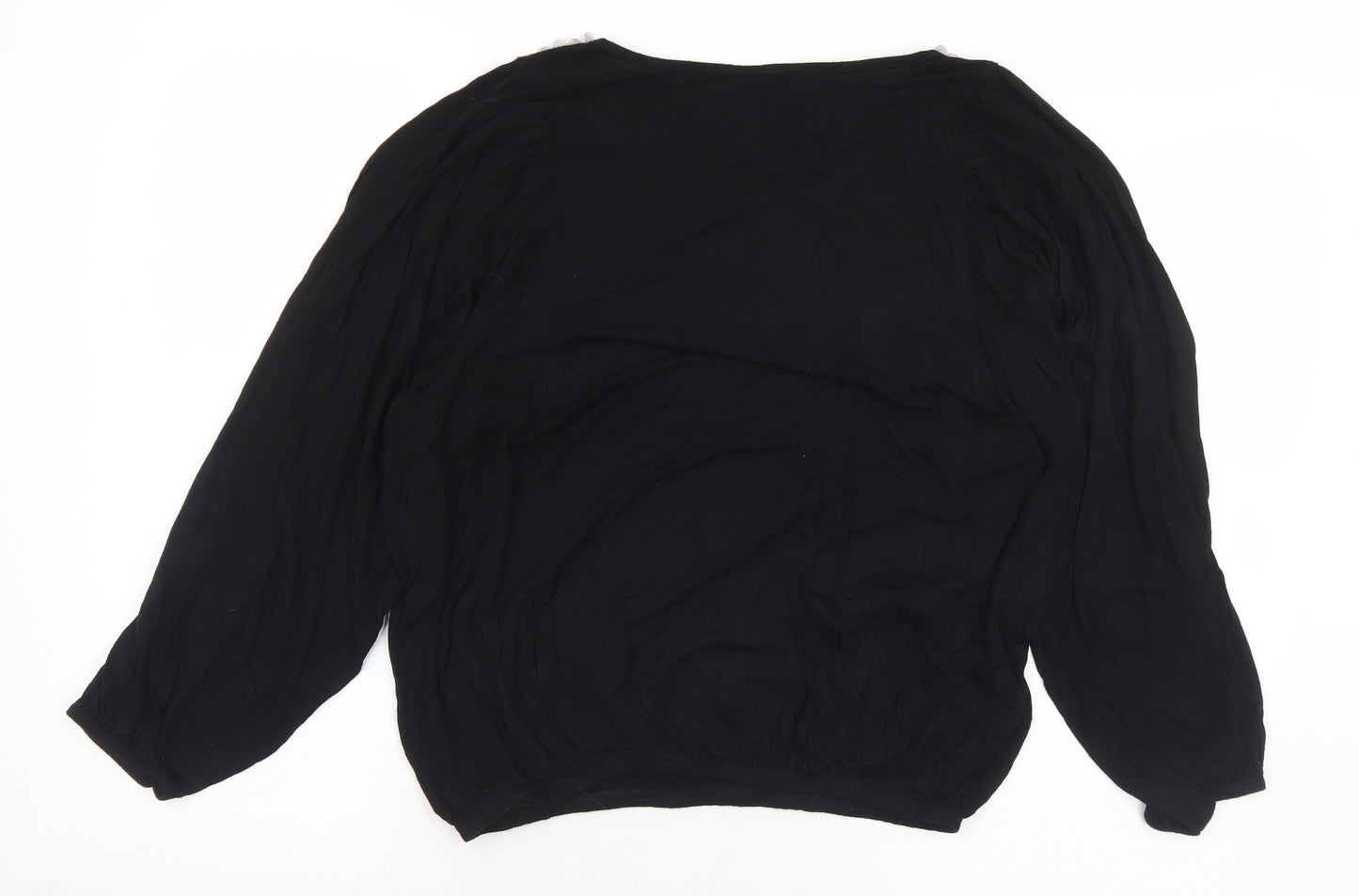 Evie Womens Black  Viscose Basic Blouse Size 14 Round Neck