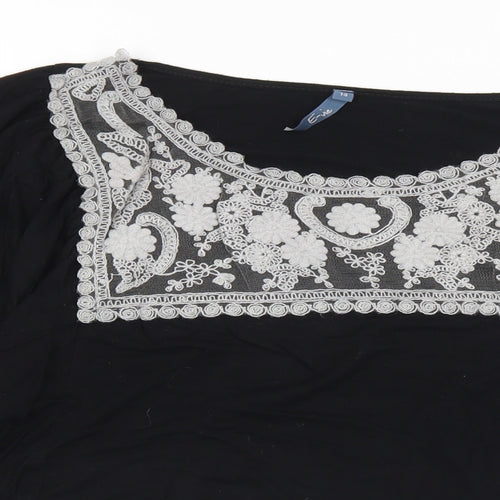 Evie Womens Black  Viscose Basic Blouse Size 14 Round Neck