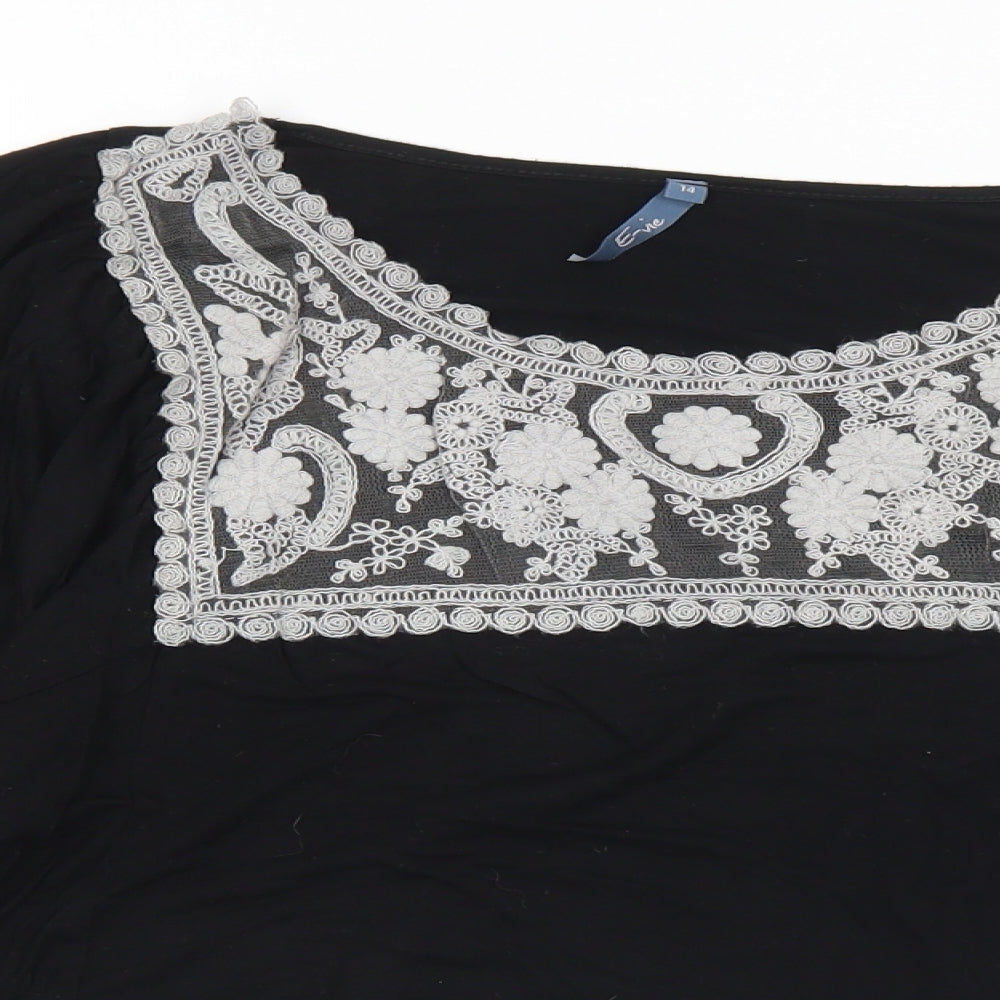 Evie Womens Black  Viscose Basic Blouse Size 14 Round Neck