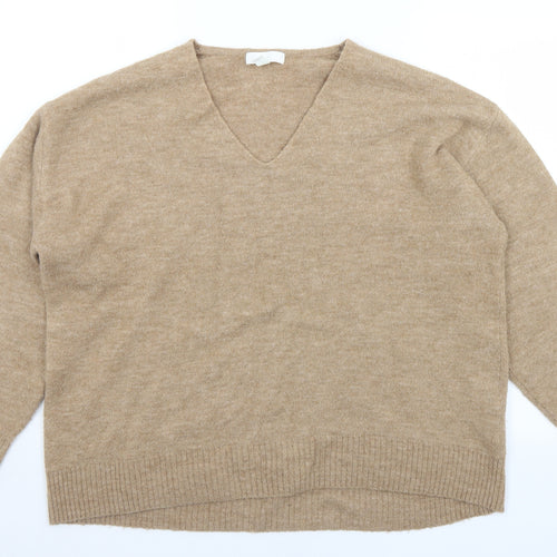 H&M Womens Brown V-Neck  Acrylic Pullover Jumper Size M