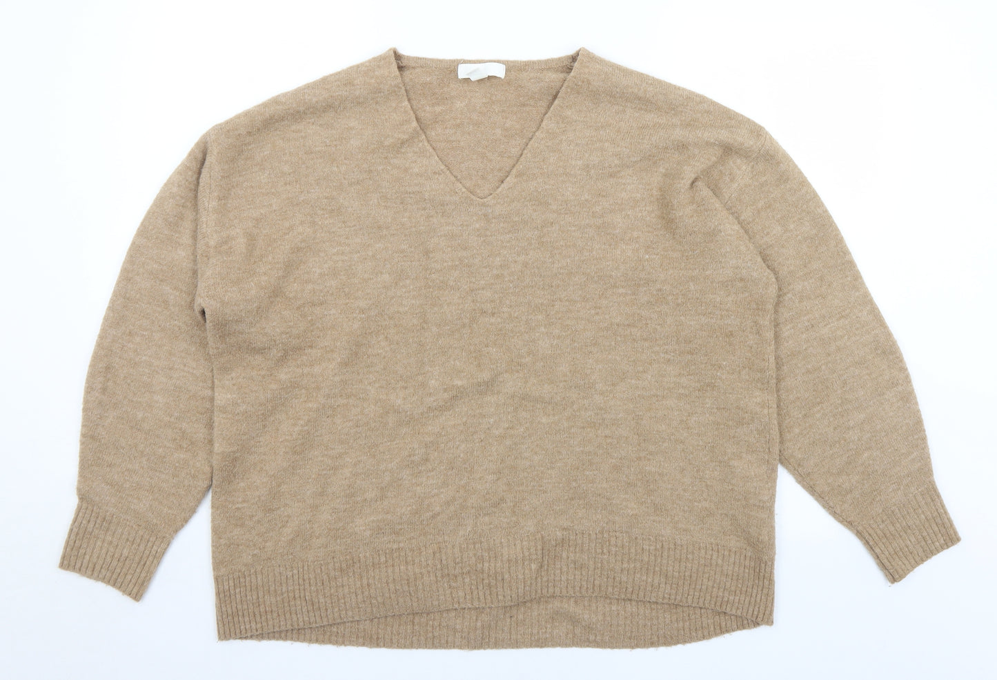 H&M Womens Brown V-Neck  Acrylic Pullover Jumper Size M