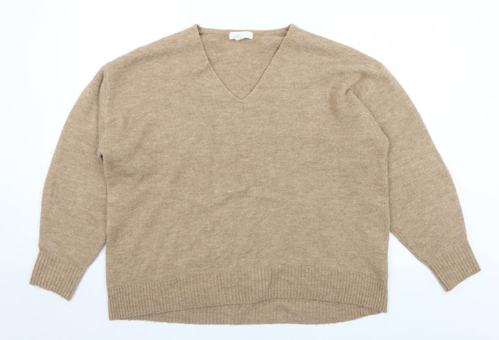 H&M Womens Brown V-Neck  Acrylic Pullover Jumper Size M