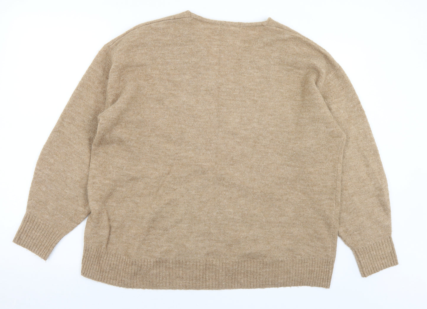 H&M Womens Brown V-Neck  Acrylic Pullover Jumper Size M
