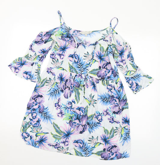 Front view of F&F women’s multicoloured floral viscose basic blouse, size UK 6, v-neck