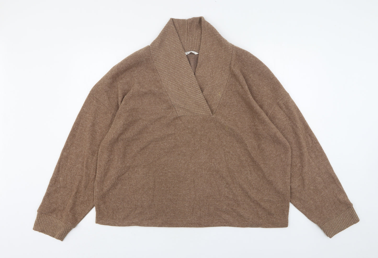 TU Womens Beige V-Neck  Polyester Pullover Jumper Size 18