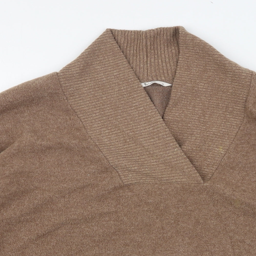 TU Womens Beige V-Neck  Polyester Pullover Jumper Size 18