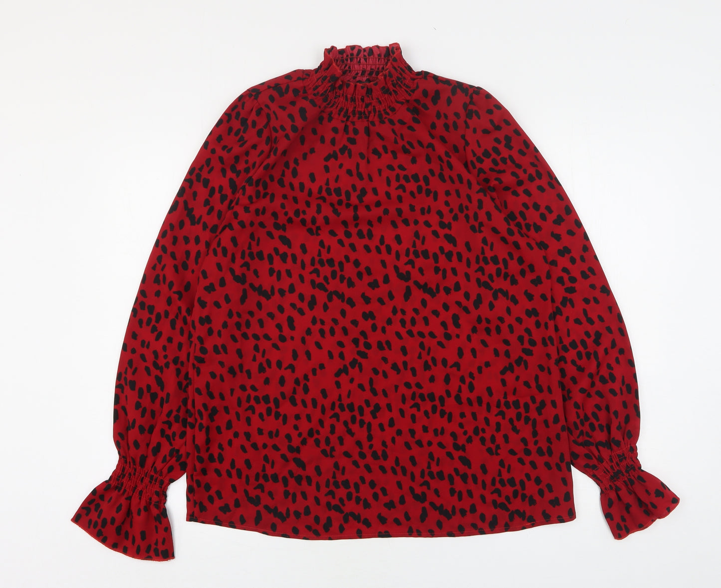 AX Paris Womens Red Animal Print Polyester Basic Blouse Size 8 High Neck