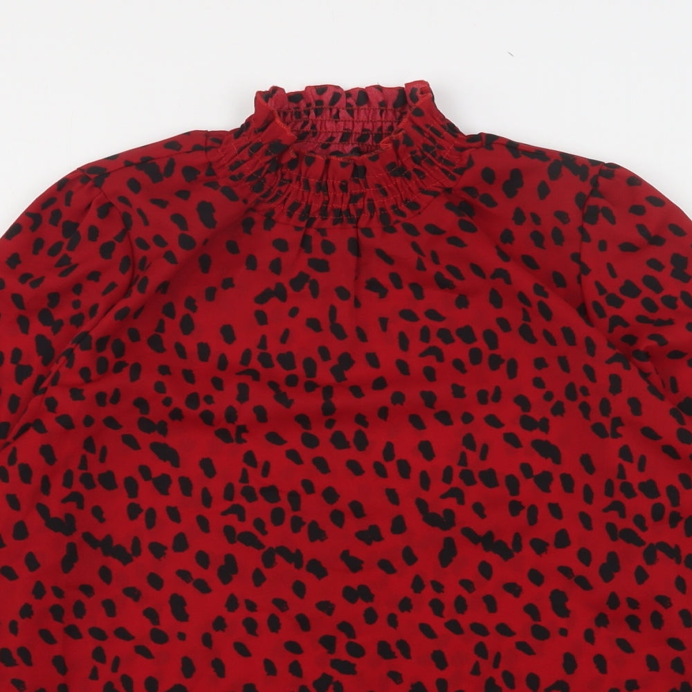 AX Paris Womens Red Animal Print Polyester Basic Blouse Size 8 High Neck