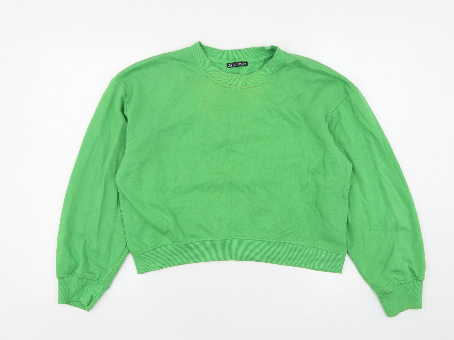 Zara Womens Green  Cotton Pullover Sweatshirt Size M