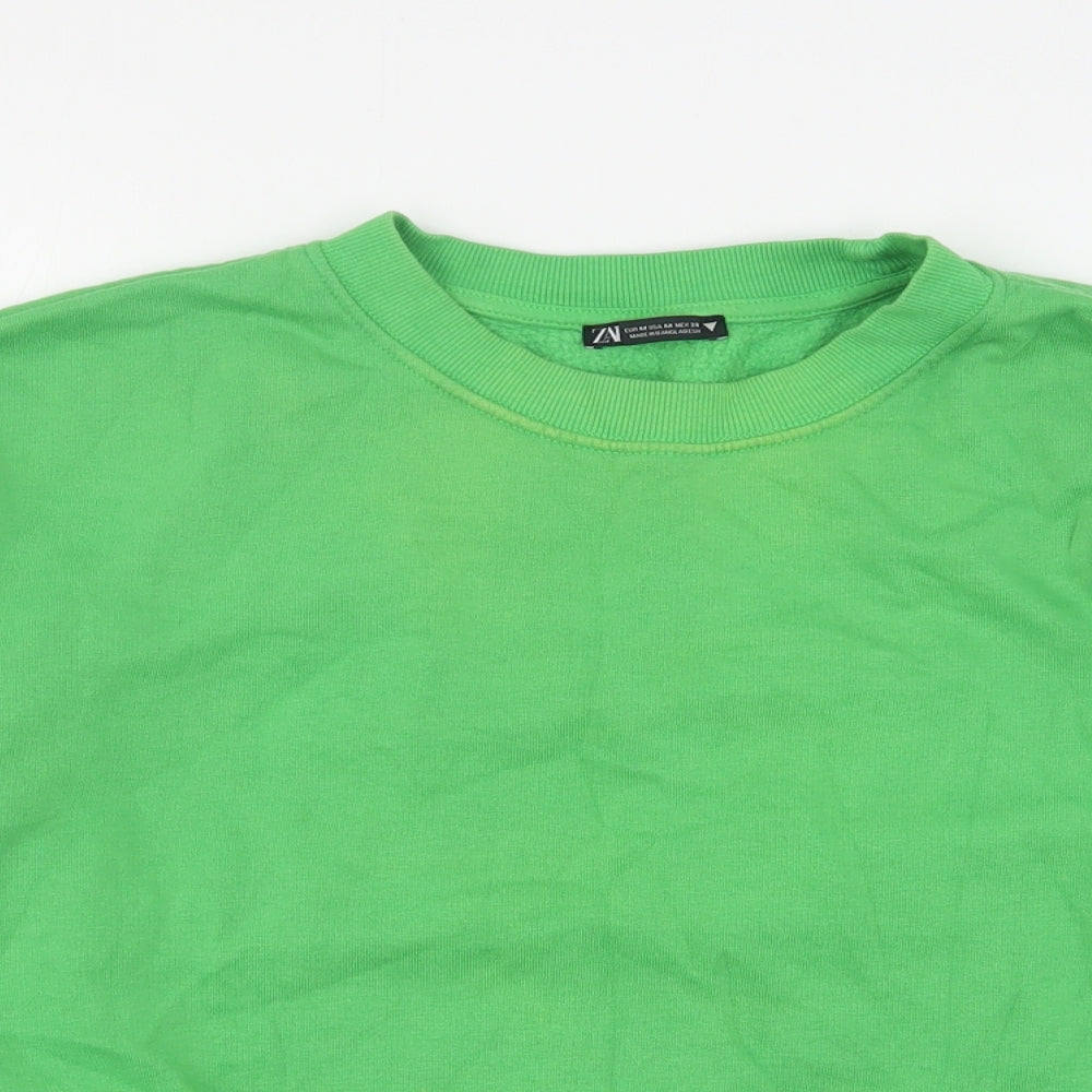 Zara Womens Green  Cotton Pullover Sweatshirt Size M