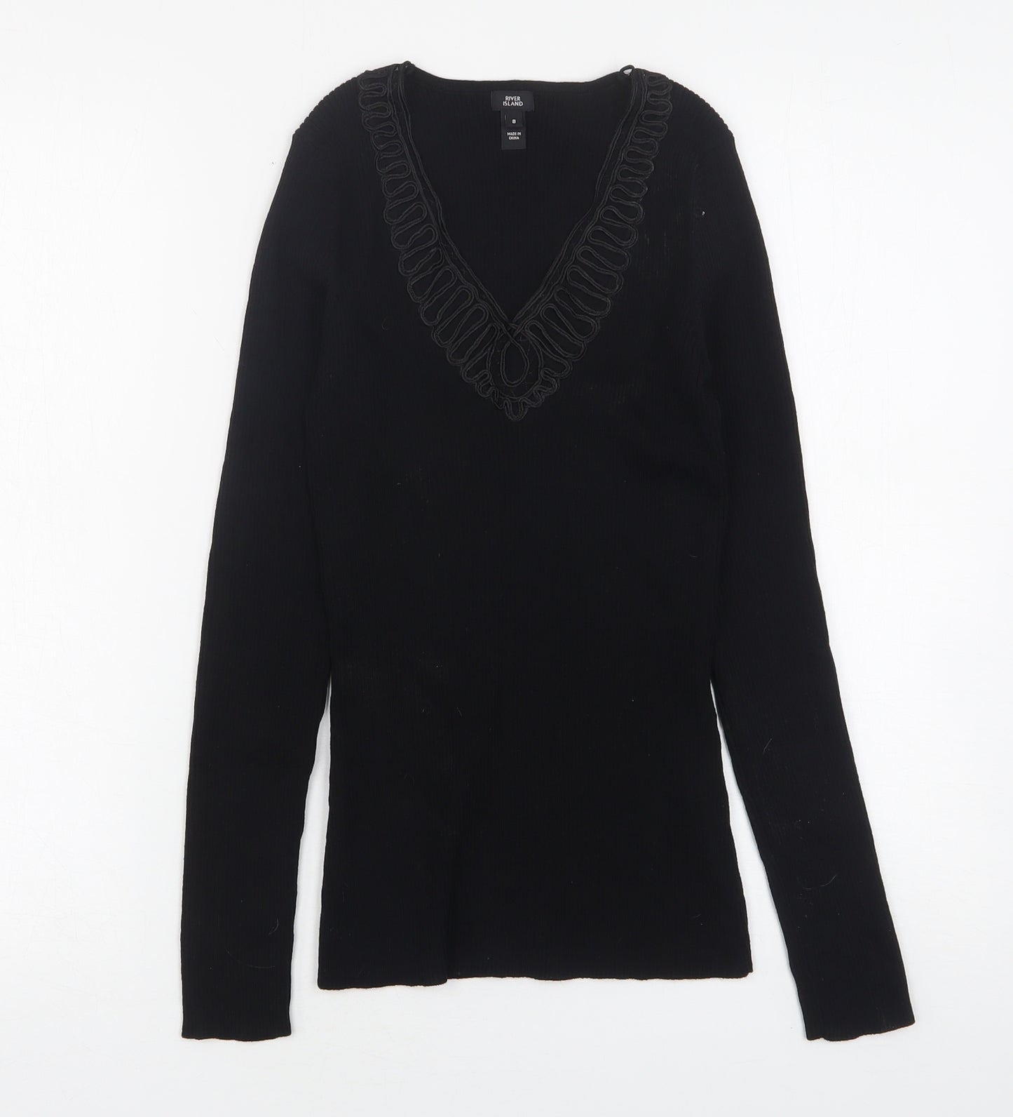 River Island  Womens Black  Viscose Basic T-Shirt Size 8 V-Neck