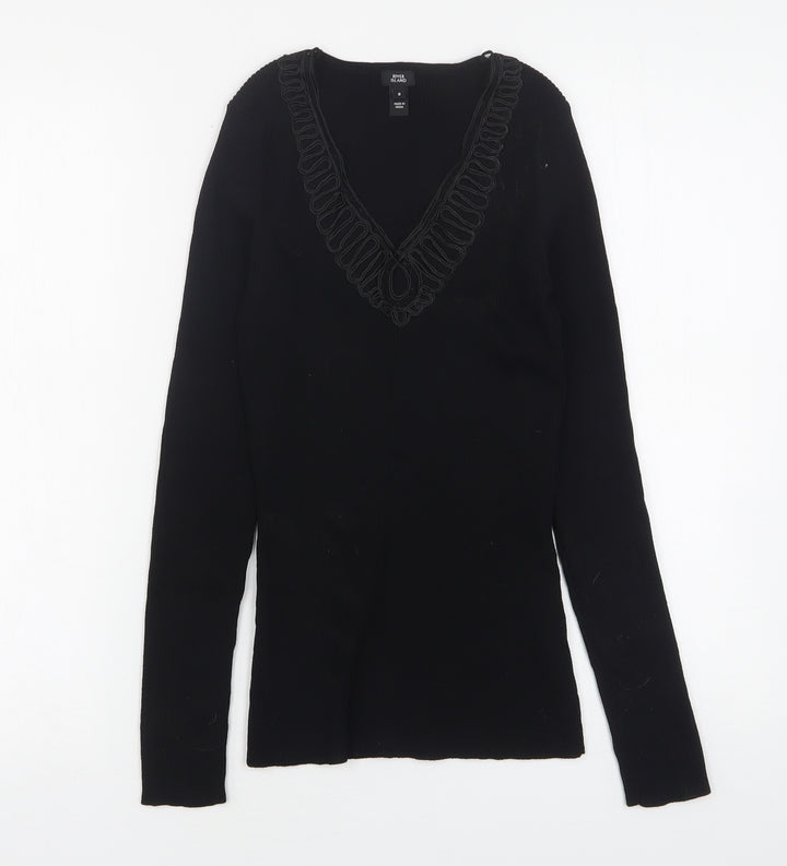 River Island  Womens Black  Viscose Basic T-Shirt Size 8 V-Neck