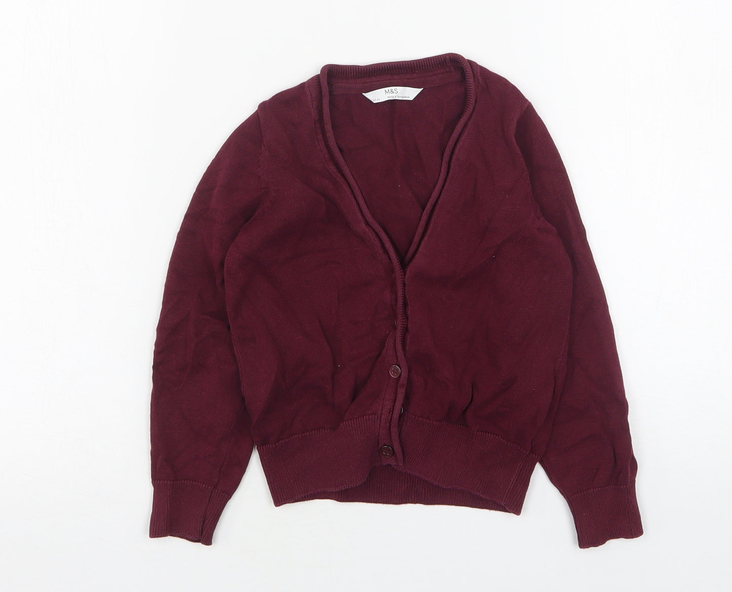 Marks and Spencer Girls Purple V-Neck  Cotton Cardigan Jumper Size 3-4 Years