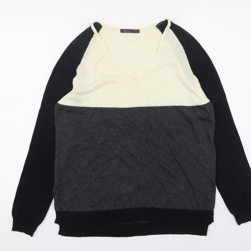Marks and Spencer Womens Multicoloured V-Neck  Wool Pullover Jumper Size 8