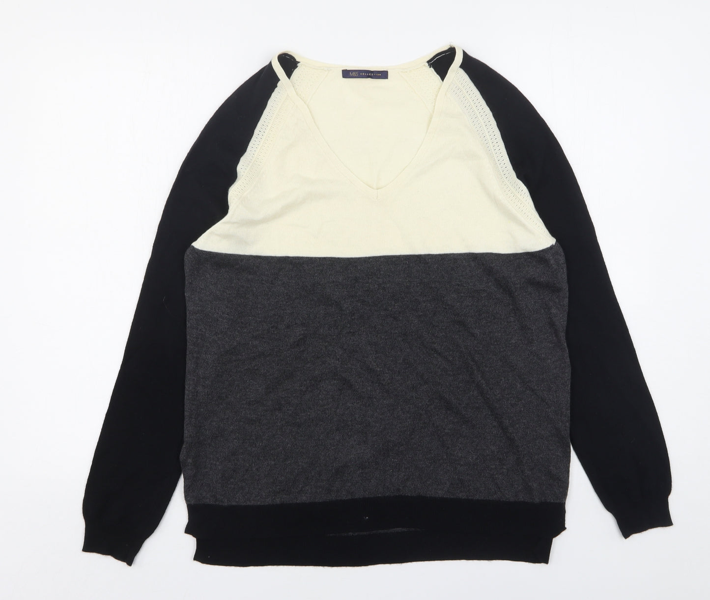 Marks and Spencer Womens Multicoloured V-Neck  Wool Pullover Jumper Size 8