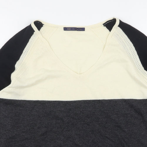 Marks and Spencer Womens Multicoloured V-Neck  Wool Pullover Jumper Size 8