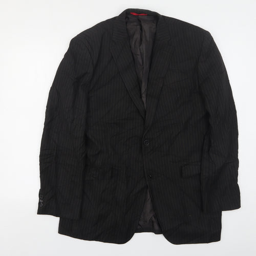 Burton  Mens Black Striped Polyester Jacket Suit Jacket Size 42