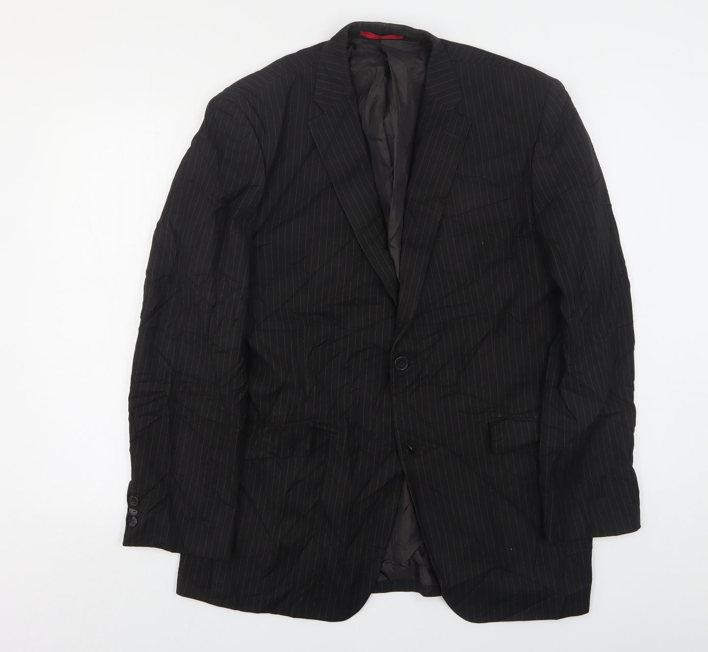 Burton  Mens Black Striped Polyester Jacket Suit Jacket Size 42
