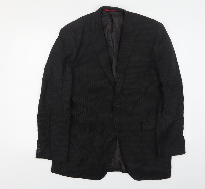Burton  Mens Black Striped Polyester Jacket Suit Jacket Size 42