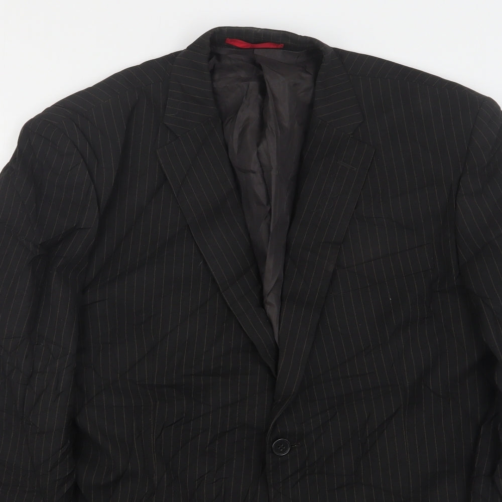 Burton  Mens Black Striped Polyester Jacket Suit Jacket Size 42
