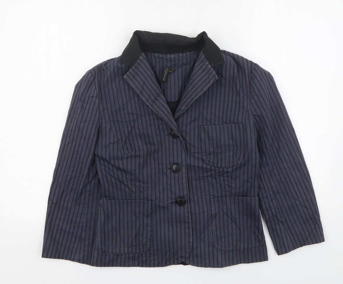 Topshop Womens Blue Striped Cotton Jacket Blazer Size 12