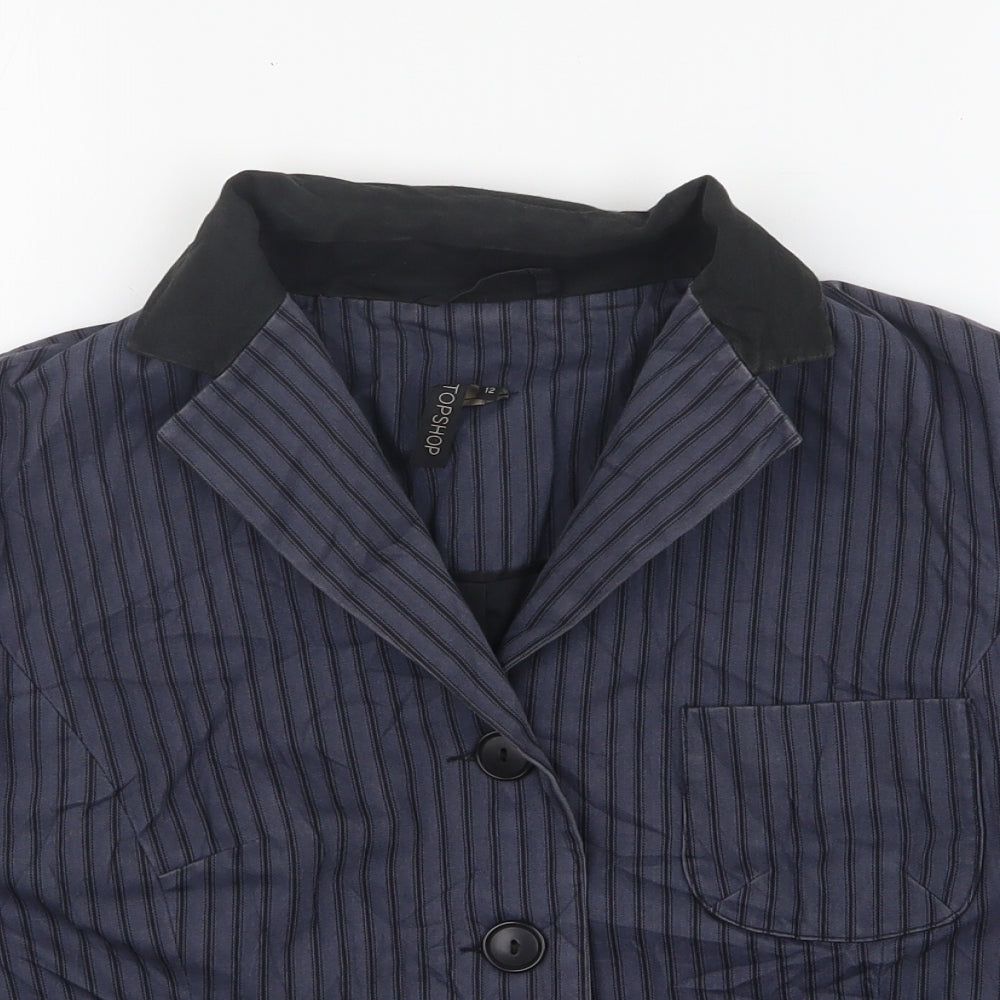 Topshop Womens Blue Striped Cotton Jacket Blazer Size 12