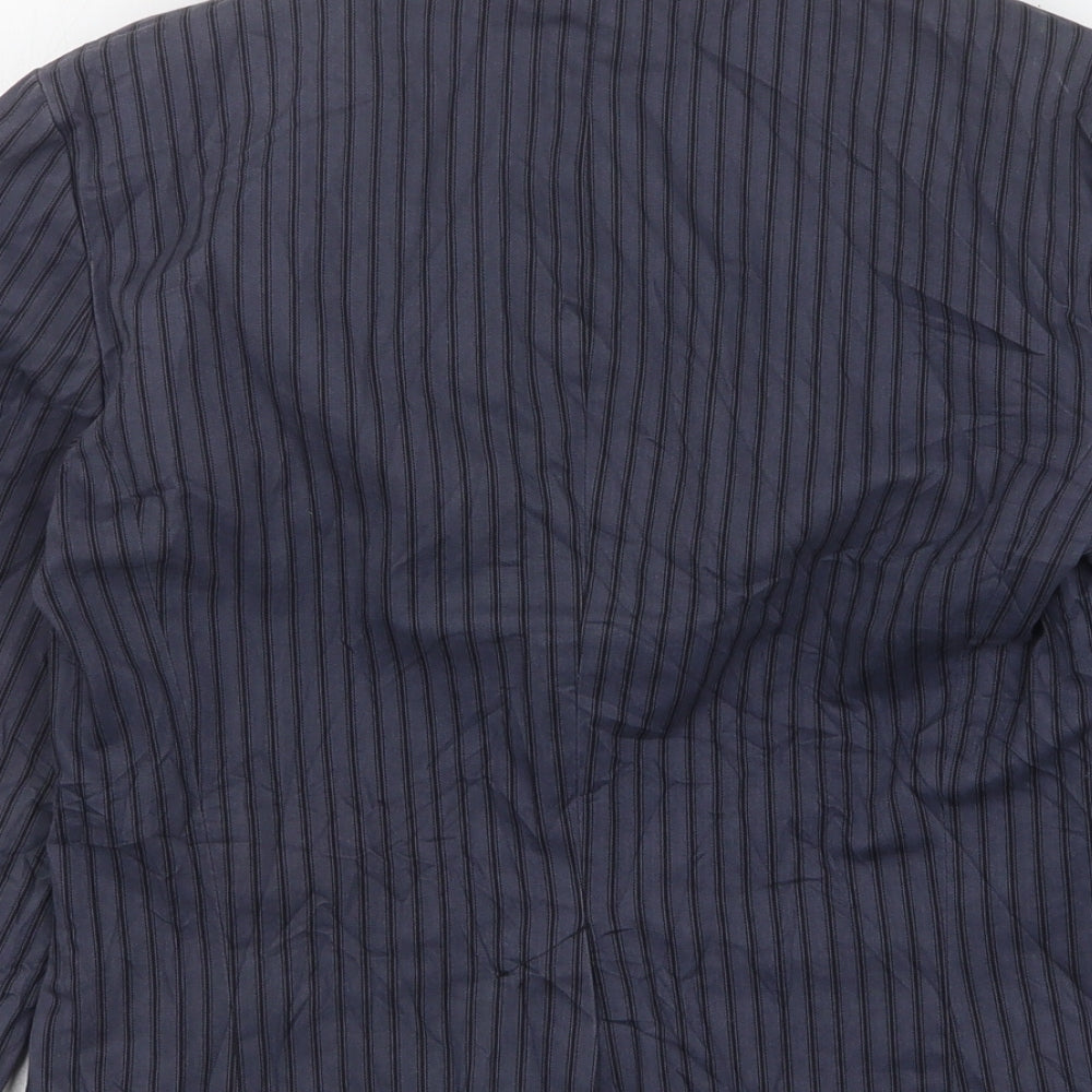 Topshop Womens Blue Striped Cotton Jacket Blazer Size 12