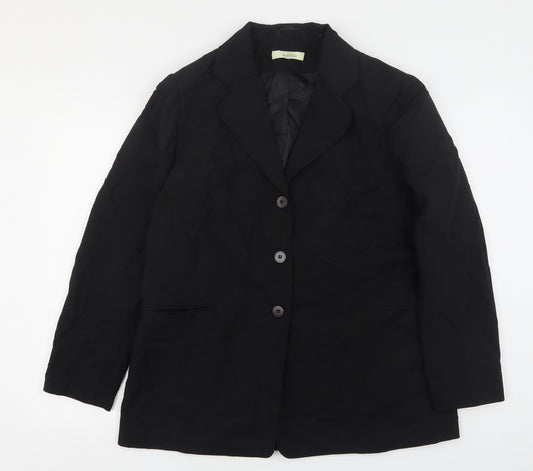 Front view of Classics women’s black polyester jacket suit jacket, size UK 16
