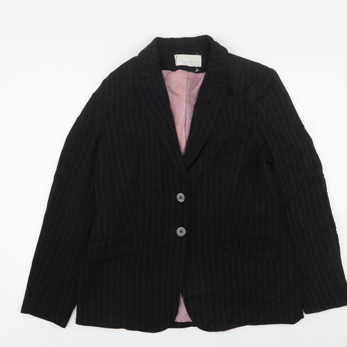 AMARANTO Womens Black Striped Polyester Jacket Suit Jacket Size 14