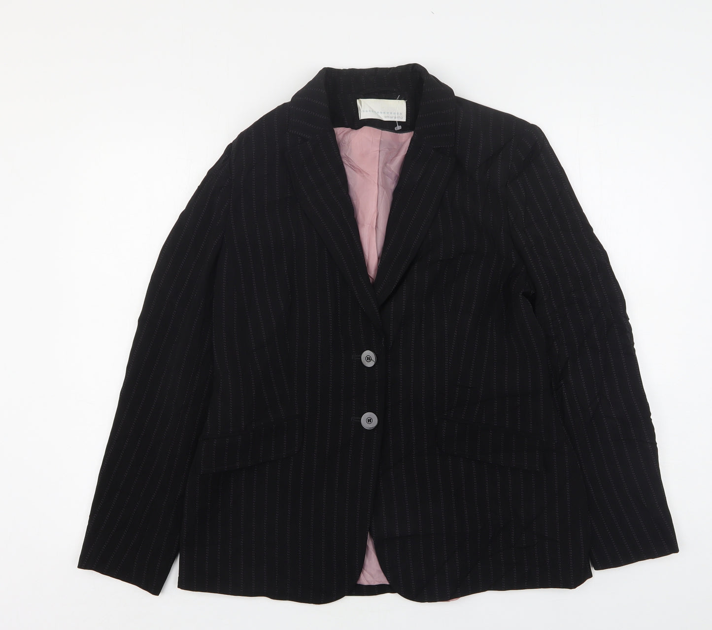 AMARANTO Womens Black Striped Polyester Jacket Suit Jacket Size 14