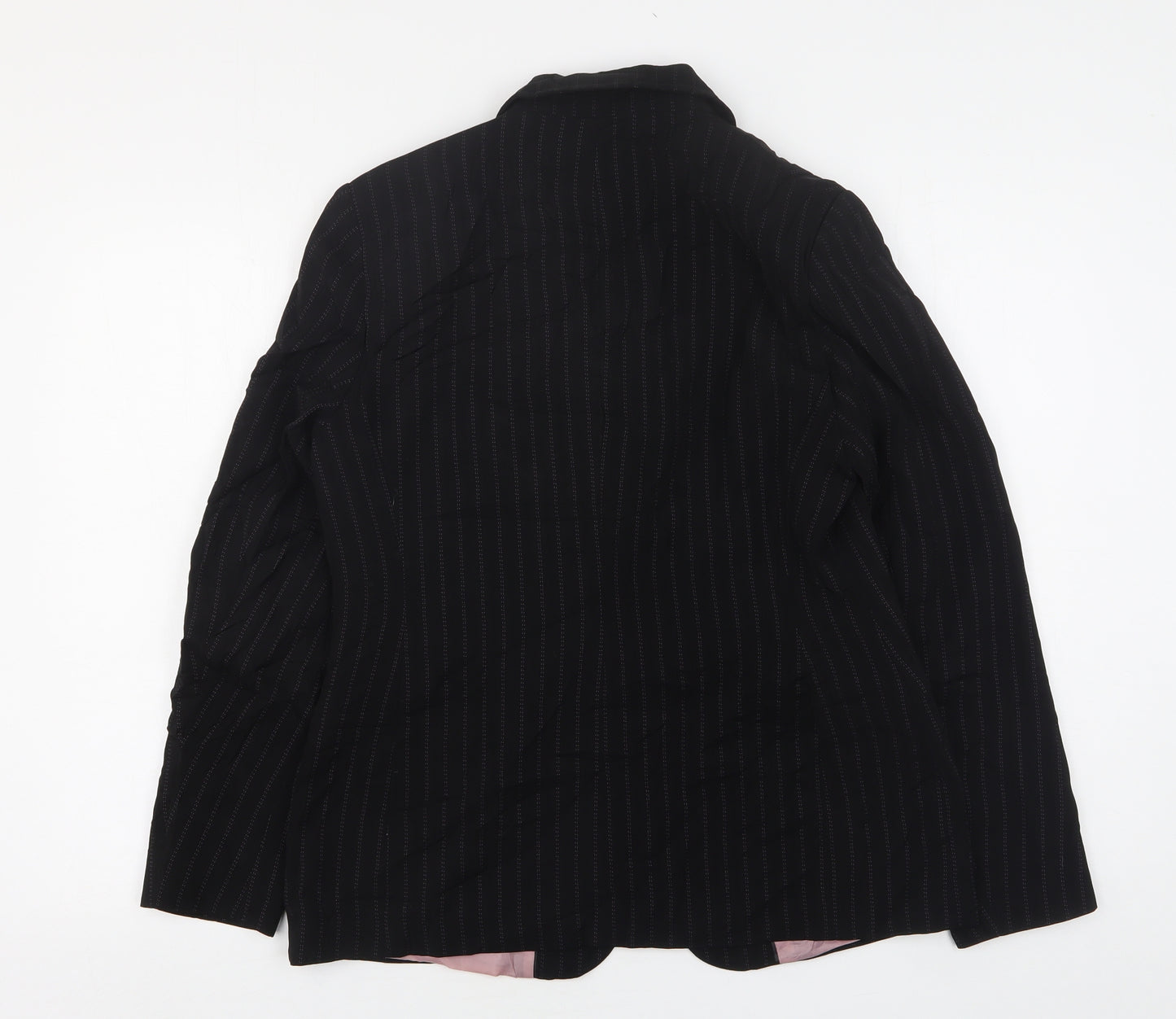 AMARANTO Womens Black Striped Polyester Jacket Suit Jacket Size 14