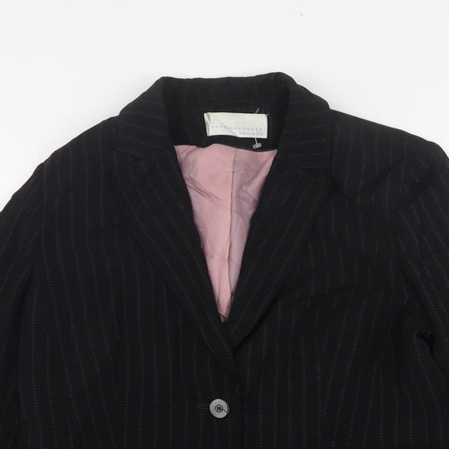 AMARANTO Womens Black Striped Polyester Jacket Suit Jacket Size 14