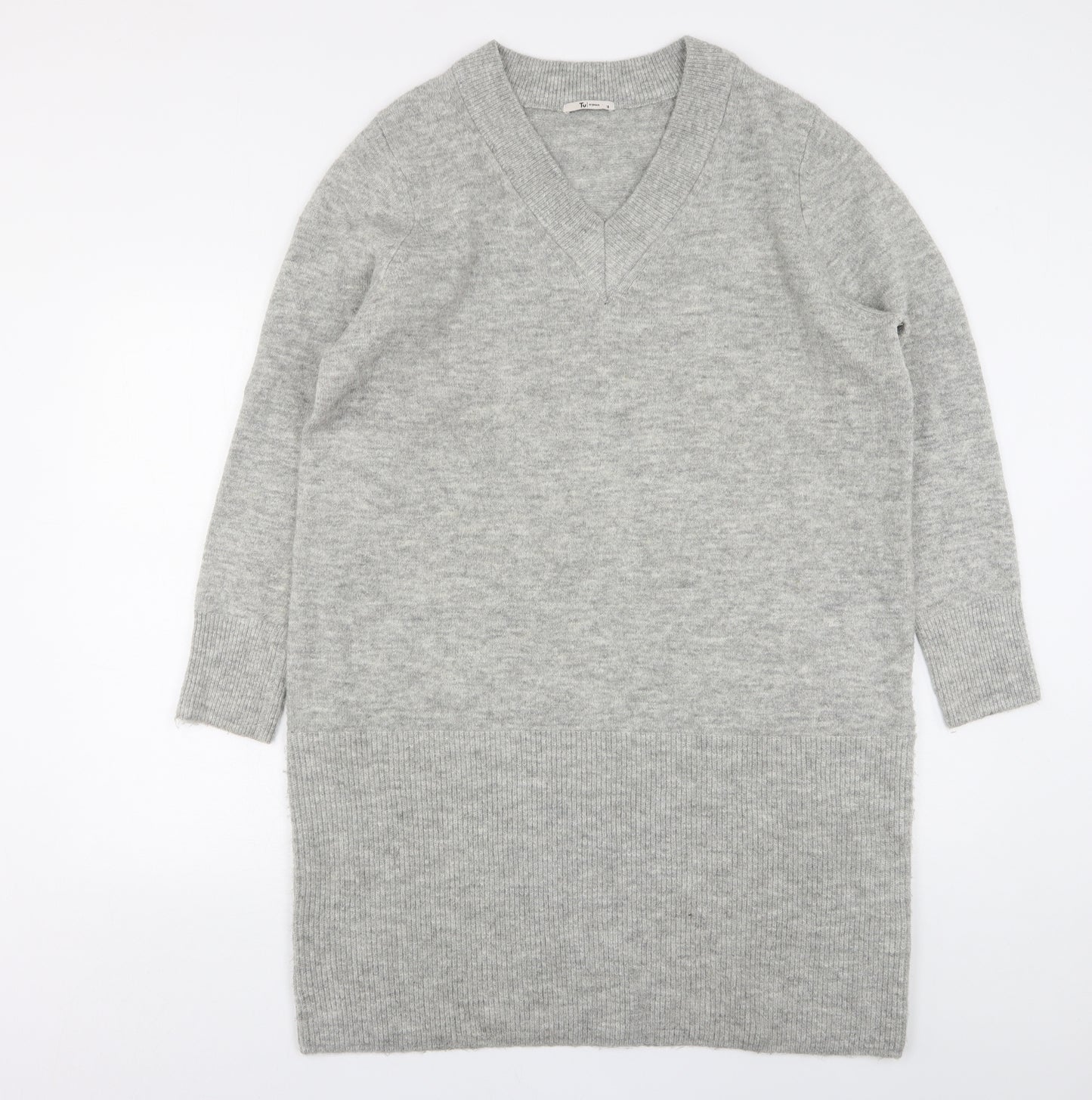 TU Womens Grey  Acrylic Jumper Dress  Size 18  V-Neck