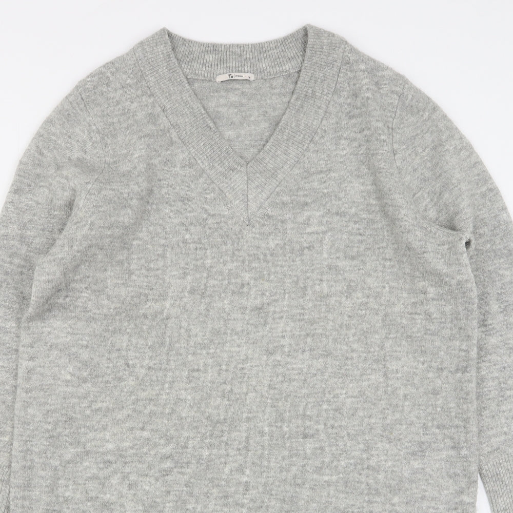 TU Womens Grey  Acrylic Jumper Dress  Size 18  V-Neck