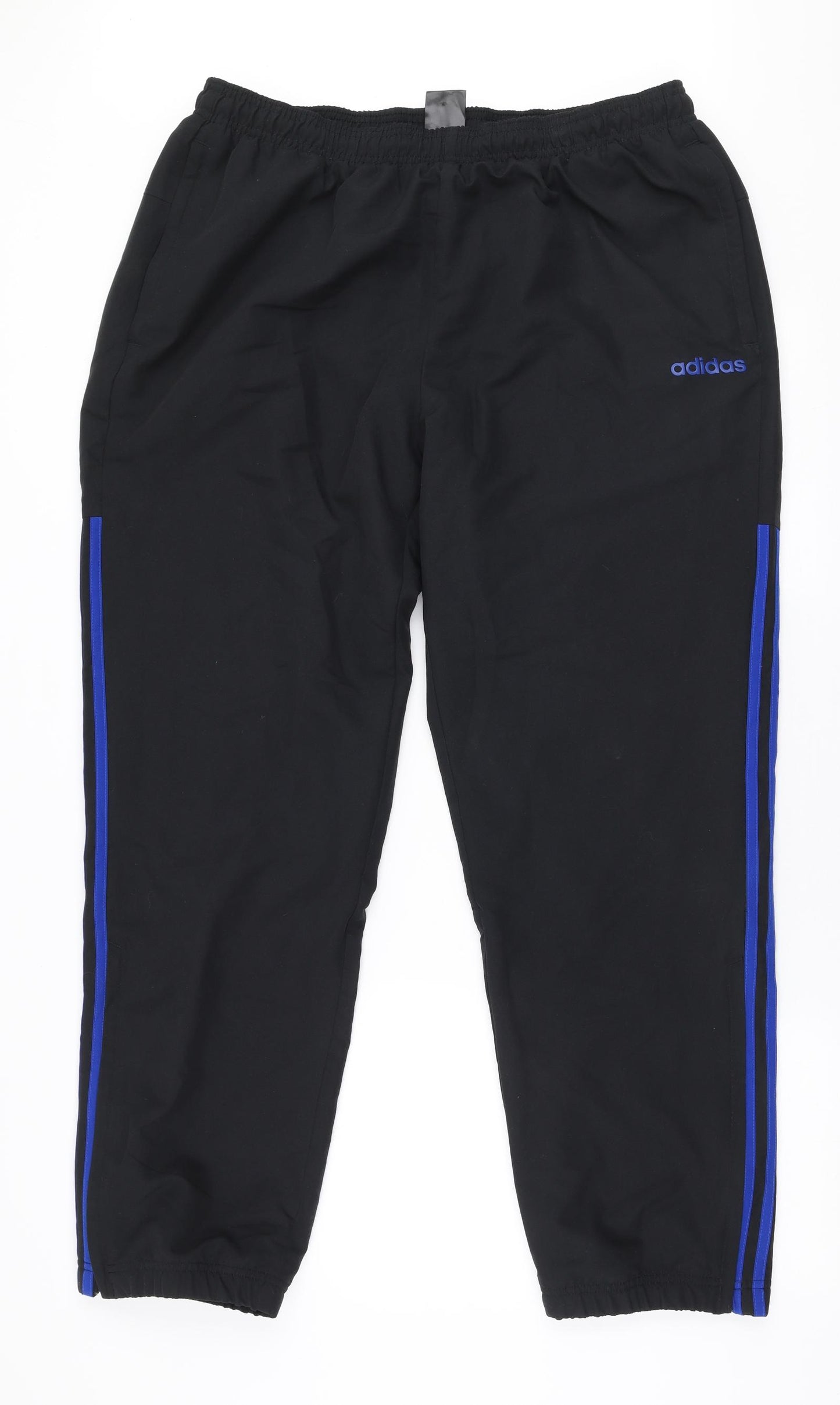 adidas Mens Black Striped Polyester Jogger Trousers Size XL L30 in Regular
