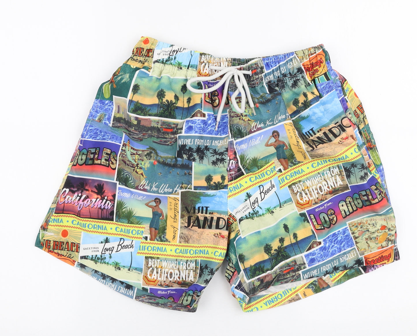 Cedar Wood State Mens Multicoloured  Polyester Sweat Shorts Size M L6 in Regular Drawstring - Swim shorts